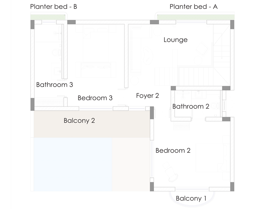 Type B villa's first floor map