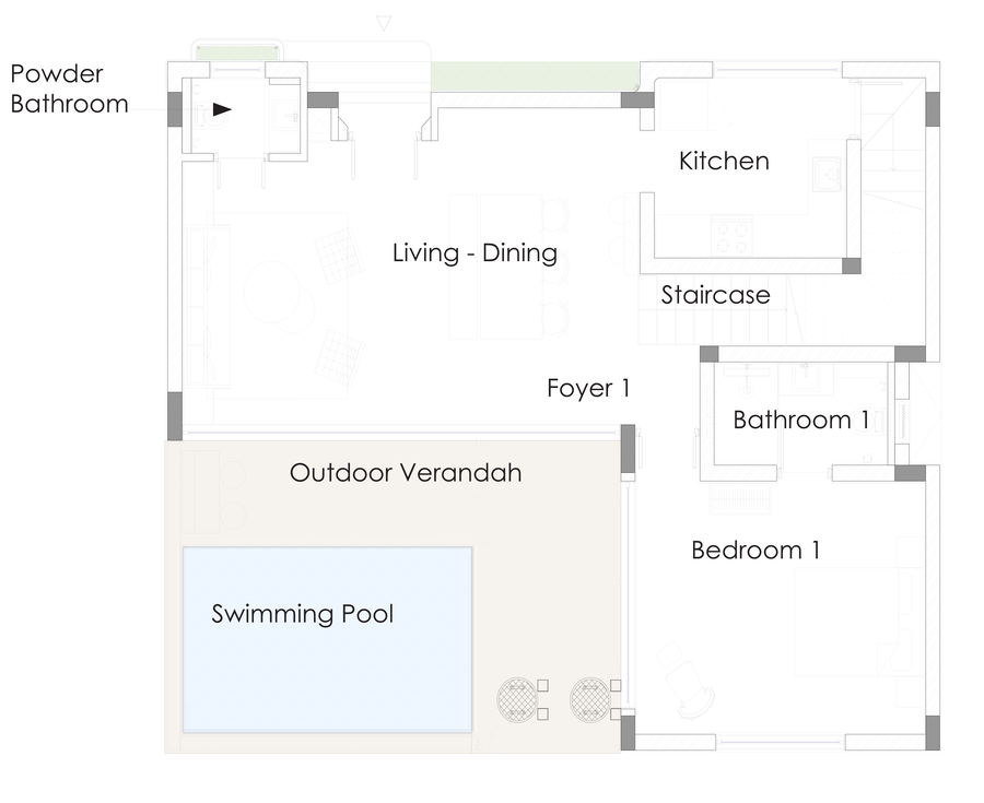 Type B villa's ground floor map