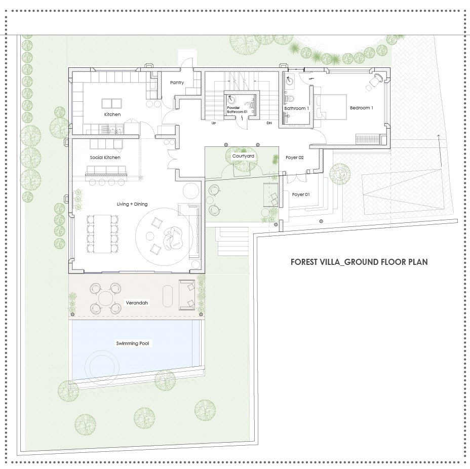 Forest villa's ground floor map